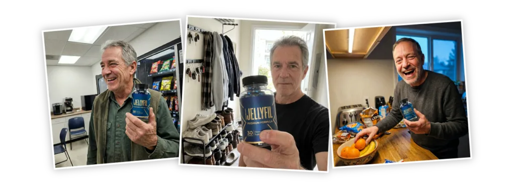 Customers holding their JellyFil bottles